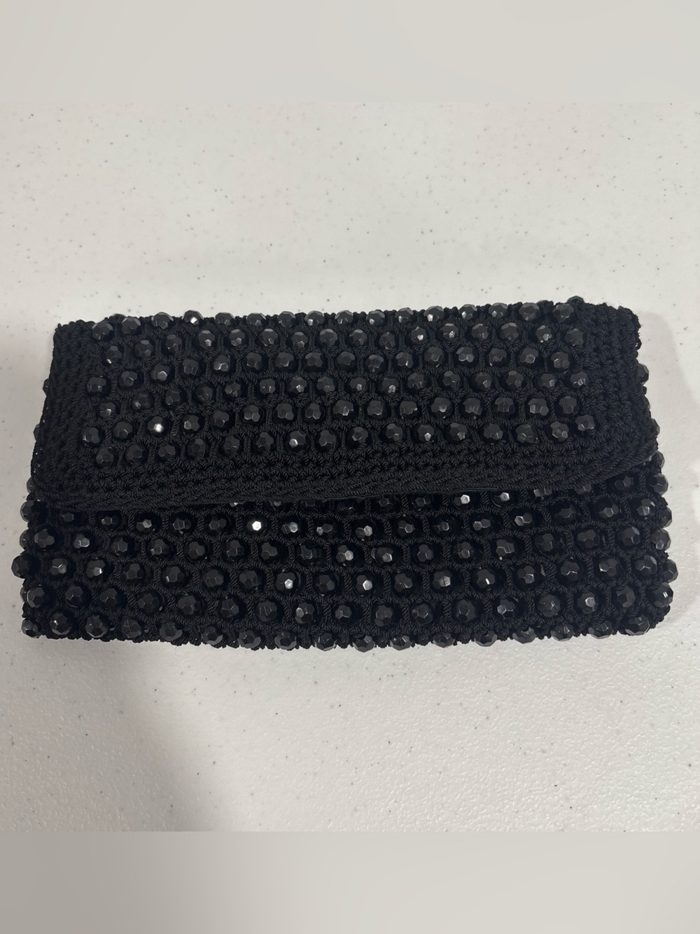 Vintage Made in Italy Black Beaded Crochet Clutch with Sparkle Detail